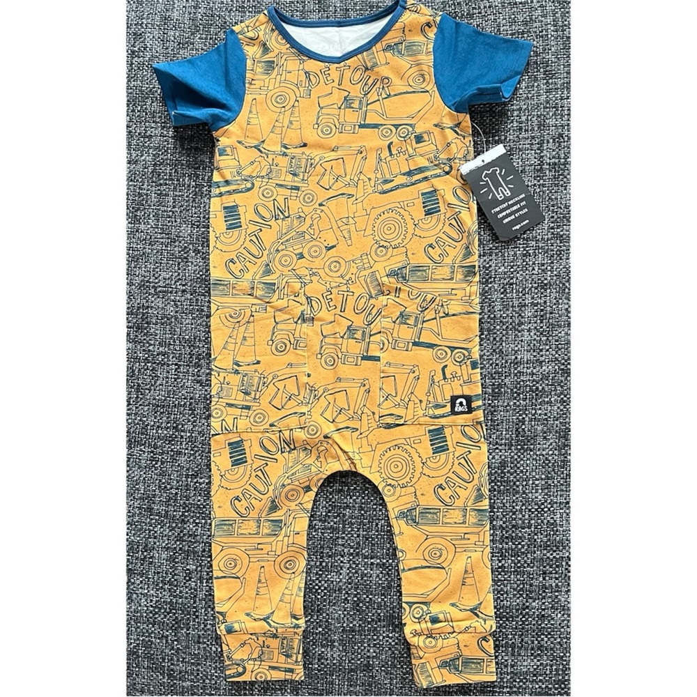 NWT Rags Construction Trucks Snapless Romper